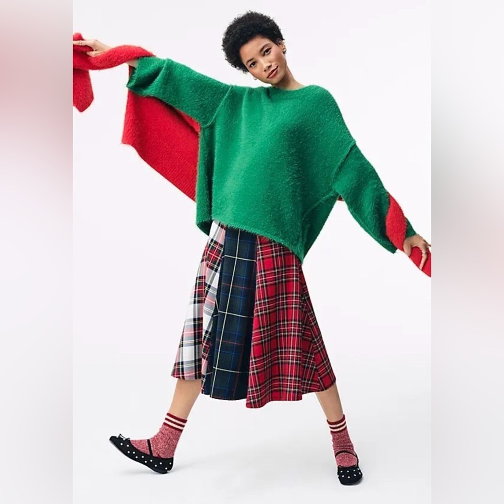 Free People Harrison Bunny crew fuzzy teddy sweater oversized green XL